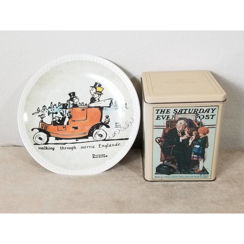 Norman Rockwell Plate Walking Through Merrie England Tin Box Saturday Evening